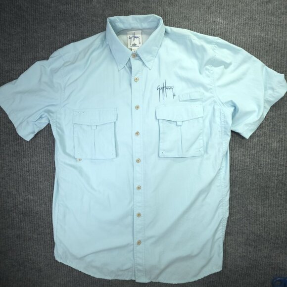 Guy Harvey Other - Guy Harvey AFTCO Shirt L Blue Marlin Swordfish Button Up Fish Short Sleeve Vent